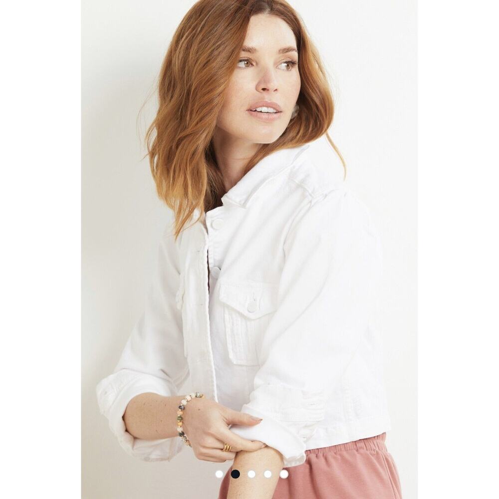 NWT Paige Pacey Jacket Womens XL White Trucker Denim Cropped Crispy $249
